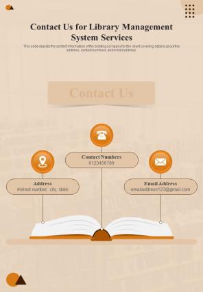 Library Management System Services For Contact Us One Pager Sample Example Document