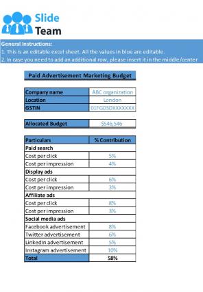 Marketing Budget Excel Spreadsheet Worksheet Xlcsv XL Bundle Compatible Colorful