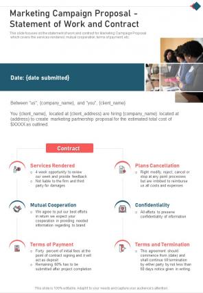 Marketing Campaign Proposal Statement Of Work And Contract One Pager Sample Example Document
