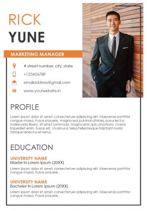 Marketing Manager Resume Sample A4 Resume Template