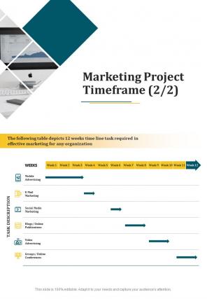 Marketing Project Timeframe One Pager Sample Example Document