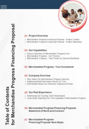 Merchandise progress financing proposal sample document report doc pdf ppt