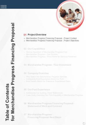 Merchandise progress financing proposal sample document report doc pdf ppt