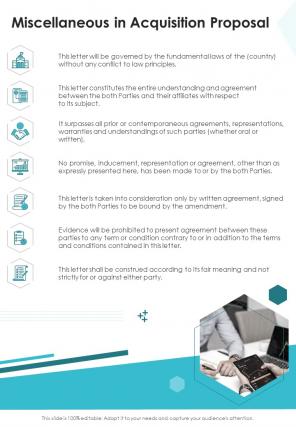 Miscellaneous In Acquisition Proposal One Pager Sample Example Document