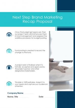 Next Step Brand Marketing Recap Proposal One Pager Sample Example Document