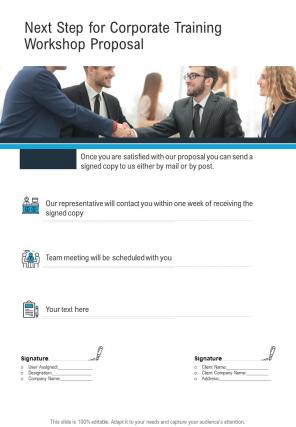 Next Step For Corporate Training Workshop Proposal One Pager Sample Example Document