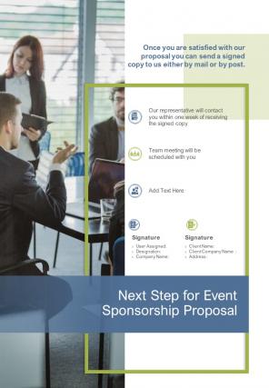Next Step For Event Sponsorship Proposal One Pager Sample Example Document