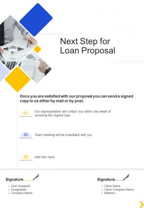 Next Step For Loan Proposal One Pager Sample Example Document