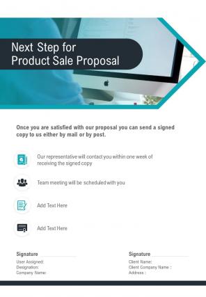 Next Step For Product Sale Proposal One Pager Sample Example Document