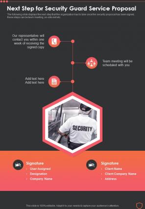 Next Step For Security Guard Service Proposal One Pager Sample Example Document
