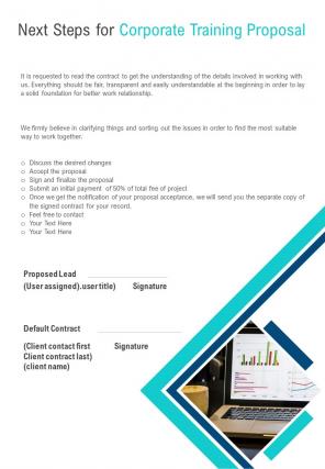 Next Steps For Corporate Training Proposal One Pager Sample Example Document