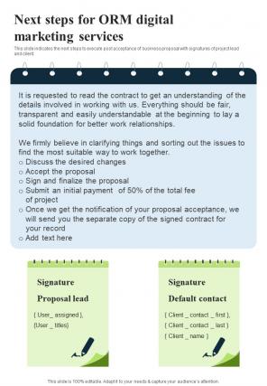 Next Steps For ORM Digital Marketing One Pager Sample Example Document