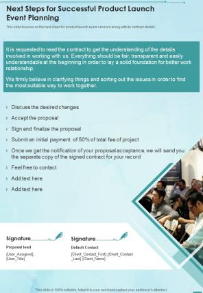 Next Steps For Successful Product Launch Event Planning One Pager Sample Example Document
