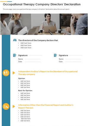 Occupational therapy company directors declaration presentation report infographic ppt pdf document
