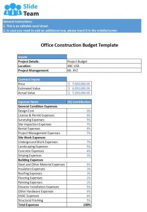 Office Construction Budget Template Excel Spreadsheet Worksheet Xlcsv XL SS
