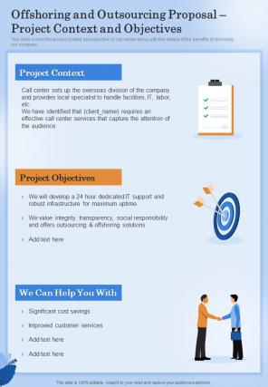 Offshoring And Outsourcing Proposal Project Context And Objectives One Pager Sample Example Document