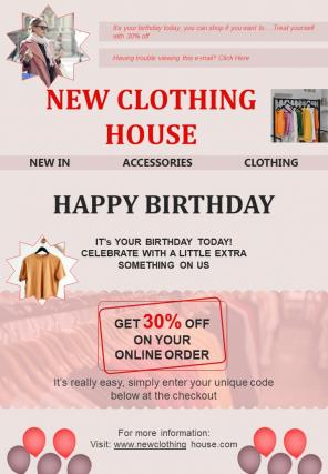 One Page Birthday For A Customer Newsletter Presentation Report Infographic PPT PDF Document