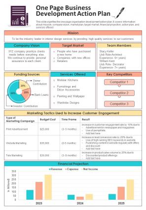 One Page Business Development Action Plan Presentation Report Infographic Ppt Pdf Document