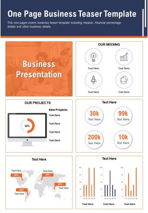 One page business teaser template presentation report infographic ppt pdf document