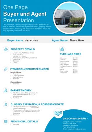 One page buyer and agent presentation report infographic ppt pdf document