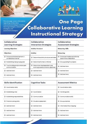 One page collaborative learning instructional strategy presentation report infographic ppt pdf document