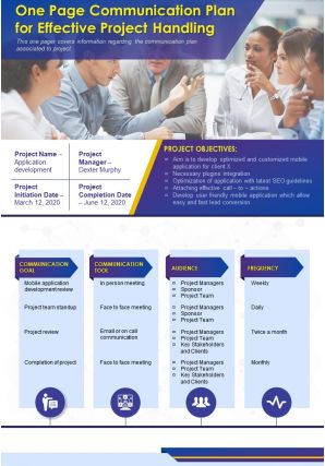One page communication plan for effective project handling presentation report infographic ppt pdf document