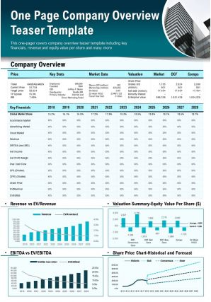 One page company overview teaser template presentation report infographic ppt pdf document