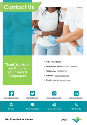 One page contact us page mass charity template 455 presentation report infographic ppt pdf document