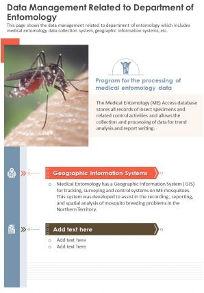 One page data management related to department of entomology report infographic ppt pdf document