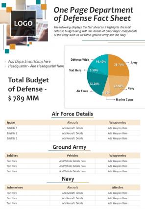 One page department of defense fact sheet presentation report infographic ppt pdf document