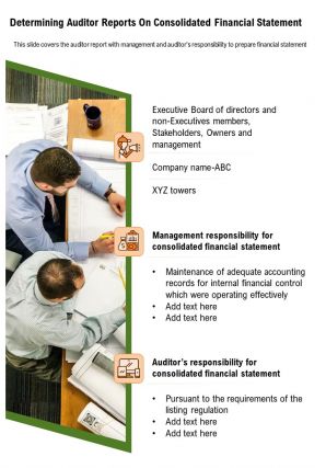 One page determining auditor reports on consolidated financial statement template 274 ppt pdf document