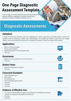 One page diagnostic assessment template presentation report infographic ppt pdf document