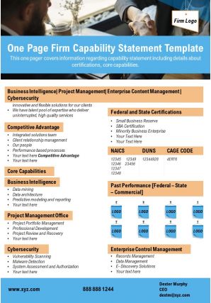 One page firm capability statement template presentation report infographic ppt pdf document