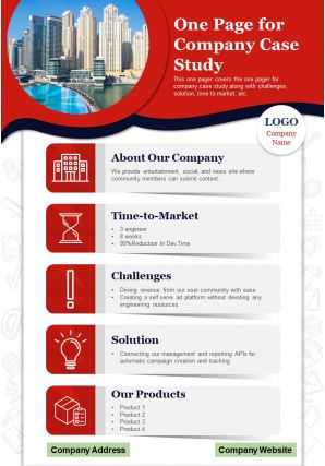 One page for company case study presentation report infographic ppt pdf document