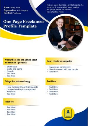 One page freelancer profile template presentation report infographic ppt pdf document