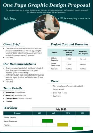 One page graphic design proposal presentation report infographic ppt pdf document