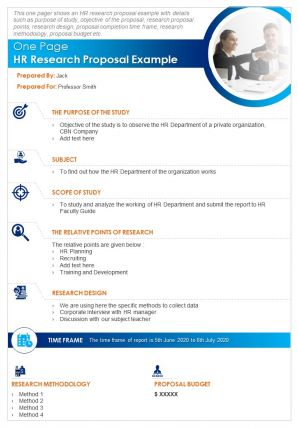 One page hr research proposal example presentation report infographic ppt pdf document