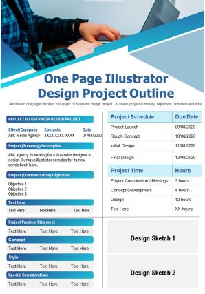 One page illustrator design project outline presentation report infographic ppt pdf document