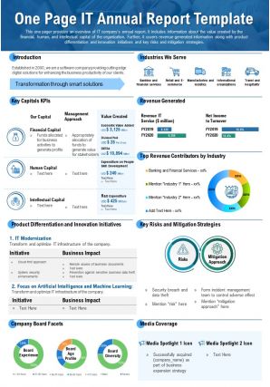 One Page It Annual Report Template Presentation Report Infographic Ppt