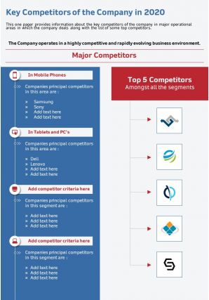 One page key competitors of the company in 2020 template 107 infographic ppt pdf document
