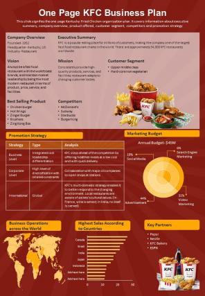One Page KFC Business Plan presentation report infographic PPT PDF document