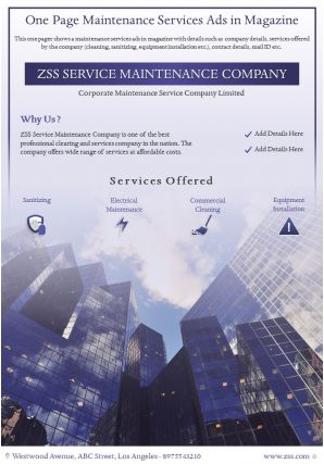 One page maintenance services ads in magazine presentation report infographic ppt pdf document