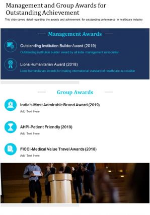 One page management and group awards for outstanding achievement infographic ppt pdf document