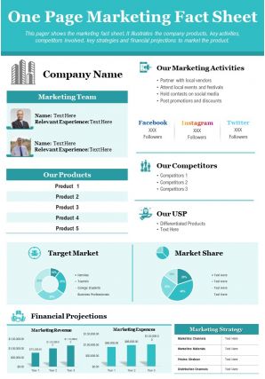 One page marketing fact sheet presentation report infographic ppt pdf document