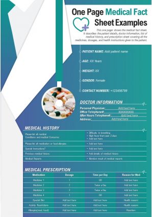 One page medical fact sheet example presentation report infographic ppt pdf document