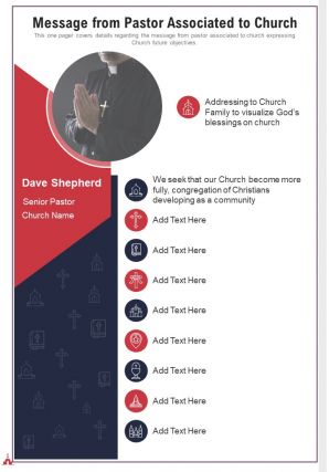 One page message from pastor associated to church presentation report infographic ppt pdf document