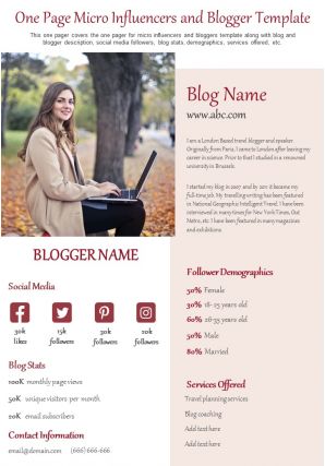 One page micro influencers and blogger template presentation report infographic ppt pdf document