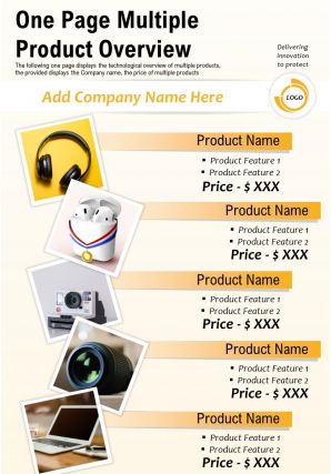 One page multiple product overview presentation report infographic ppt pdf document