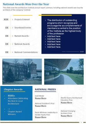 One page national awards won over the year presentation report infographic ppt pdf document