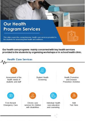 One page our health program services presentation report infographic ppt pdf document